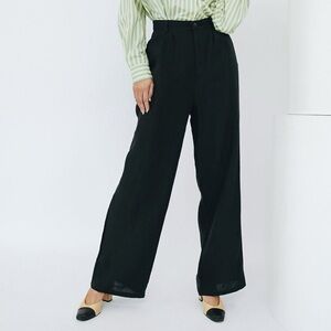 VRG GRL sz US 2 (XS) UK 6 100% Linen Wide Leg Pants Keeping Cool Black Pleated